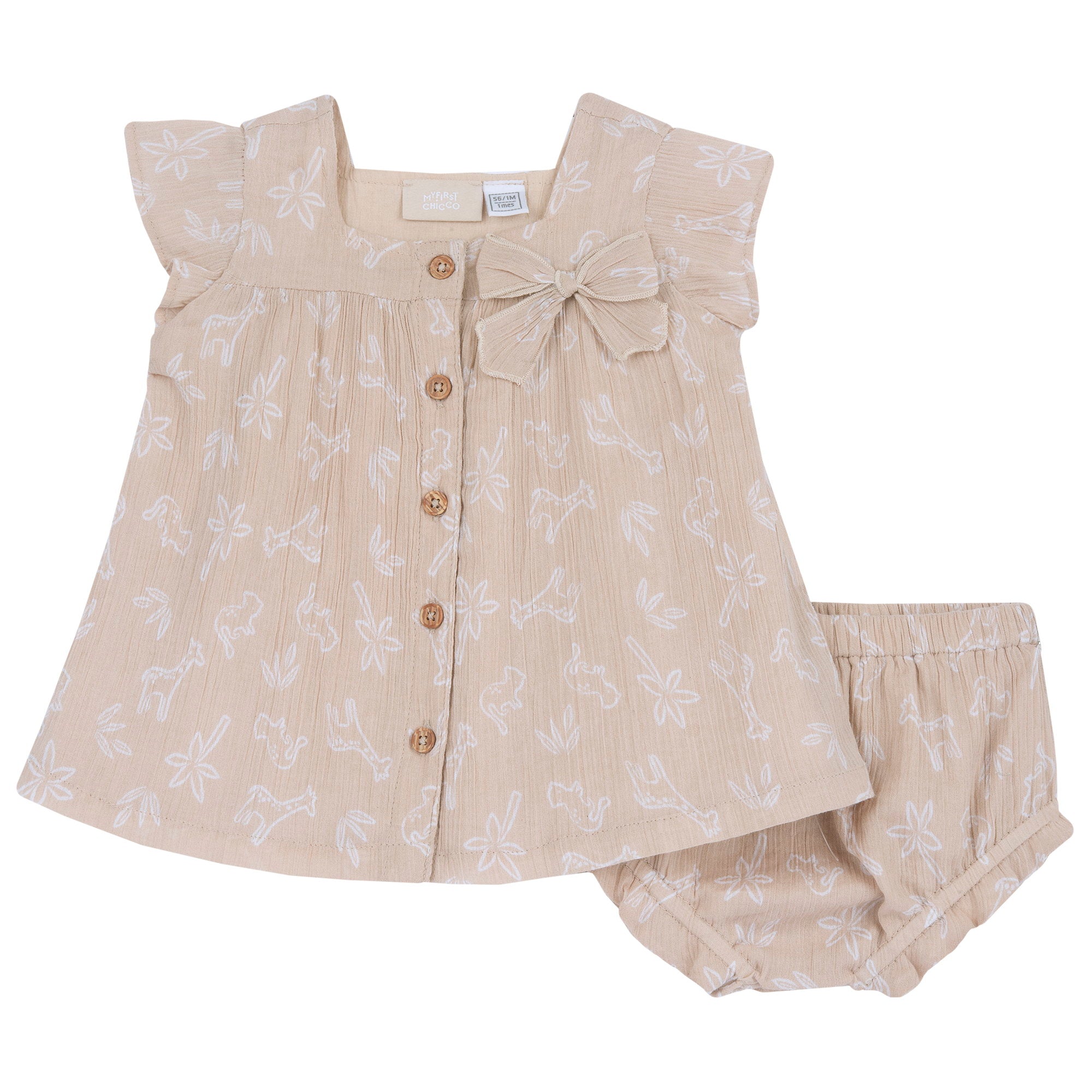 Set vestito + culotte in mussola fantasia safari - NUOVA COLLEZIONE CHICCO P/E 2025