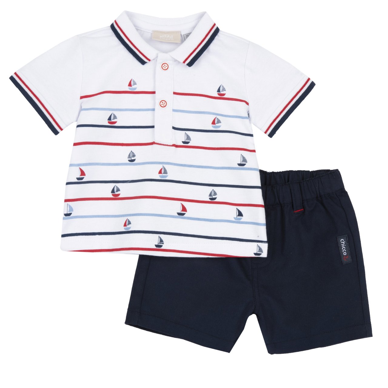 Set polo con stampa barchette + pantaloni di cotone - NUOVA COLLEZIONE CHICCO P/E 2025