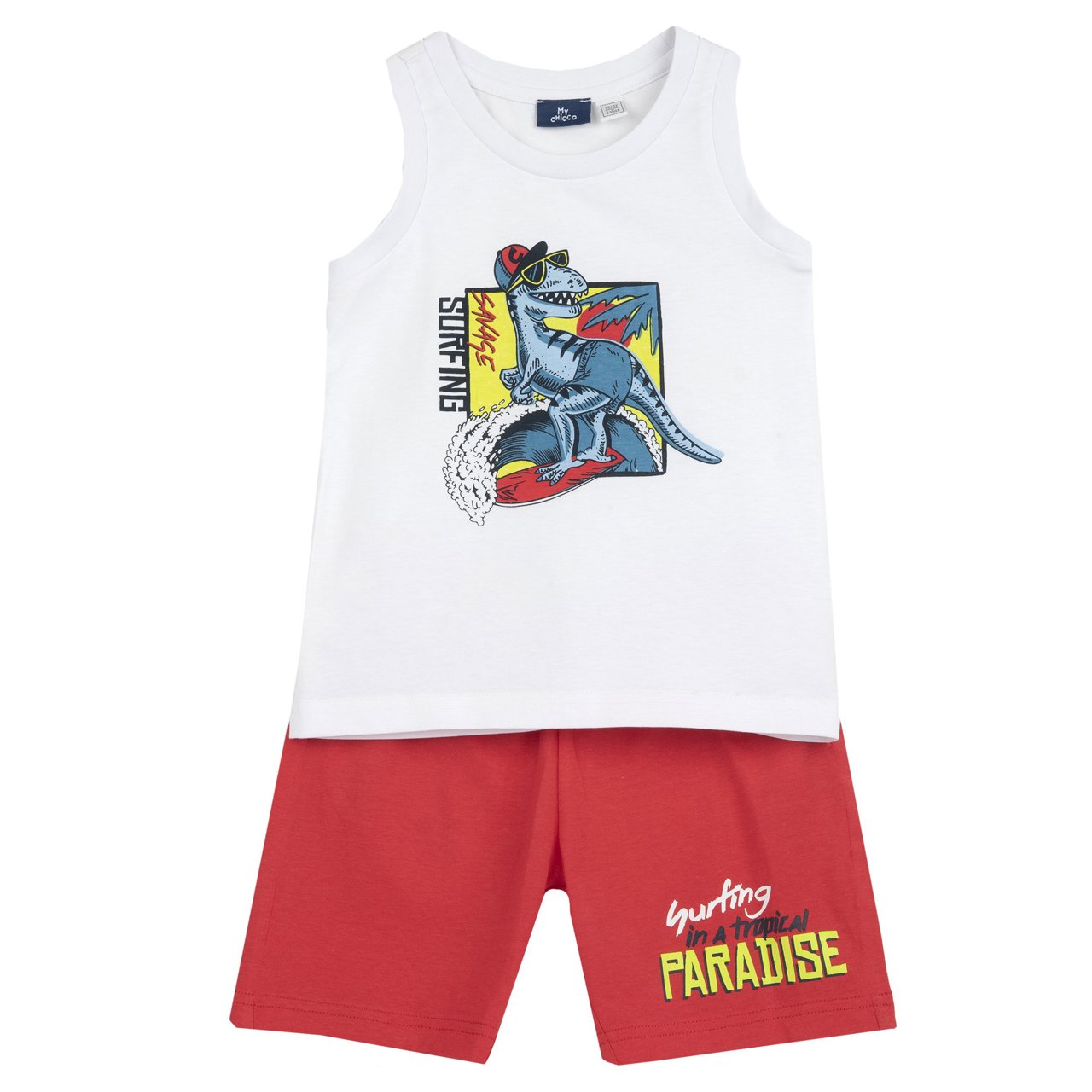Completo canotta con dinosauro + pantaloni corti - NUOVA COLLEZIONE CHICCO P/E 2026