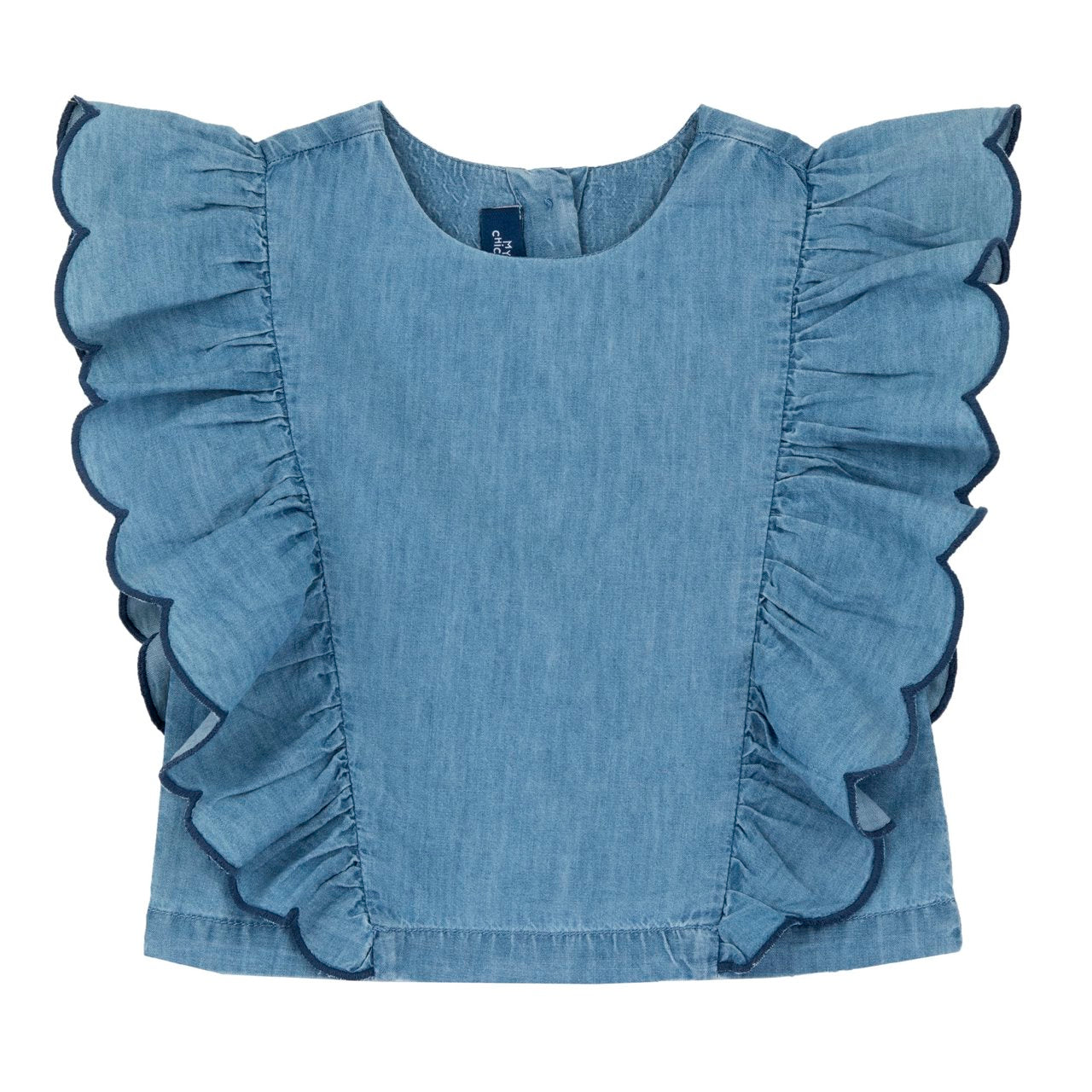 Camicia manica corta con rouches in denim - NUOVA COLLEZIONE CHICCO P/E 2026