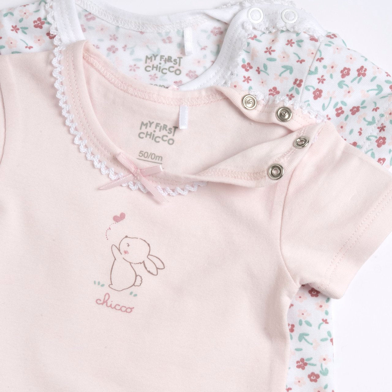 Set 2 body intimo di cotone manica corta con stampa piccolo coniglietto e fiorellini - NUOVA COLLEZIONE CHICCO P/E 2026