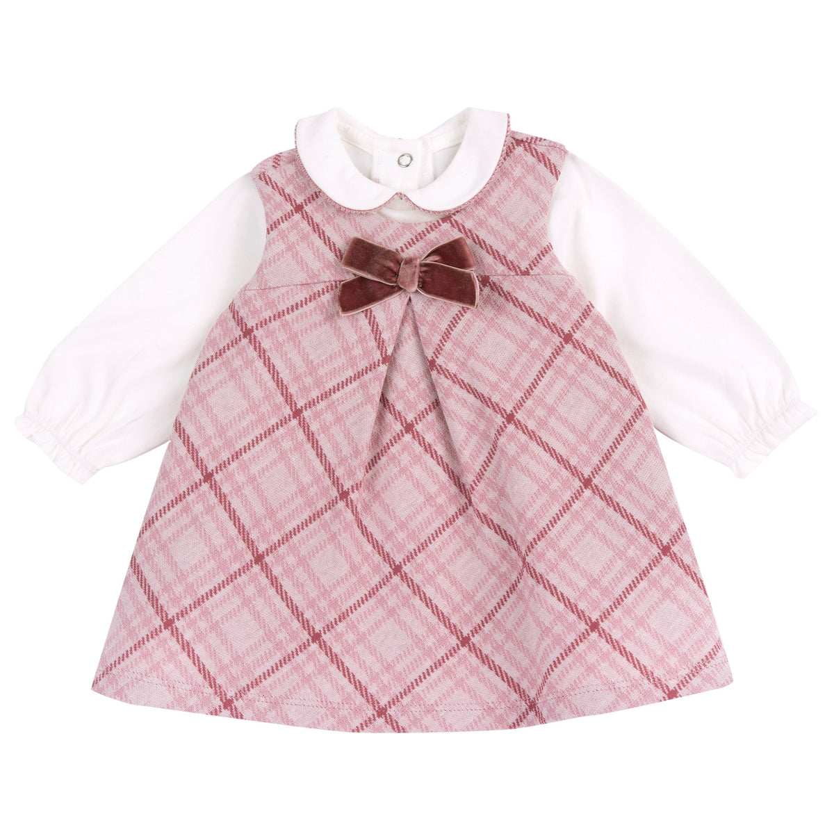 Abito scamiciato tartan rosa + body con colletto - NUOVA COLLEZIONE CHICCO A/I 2026-27