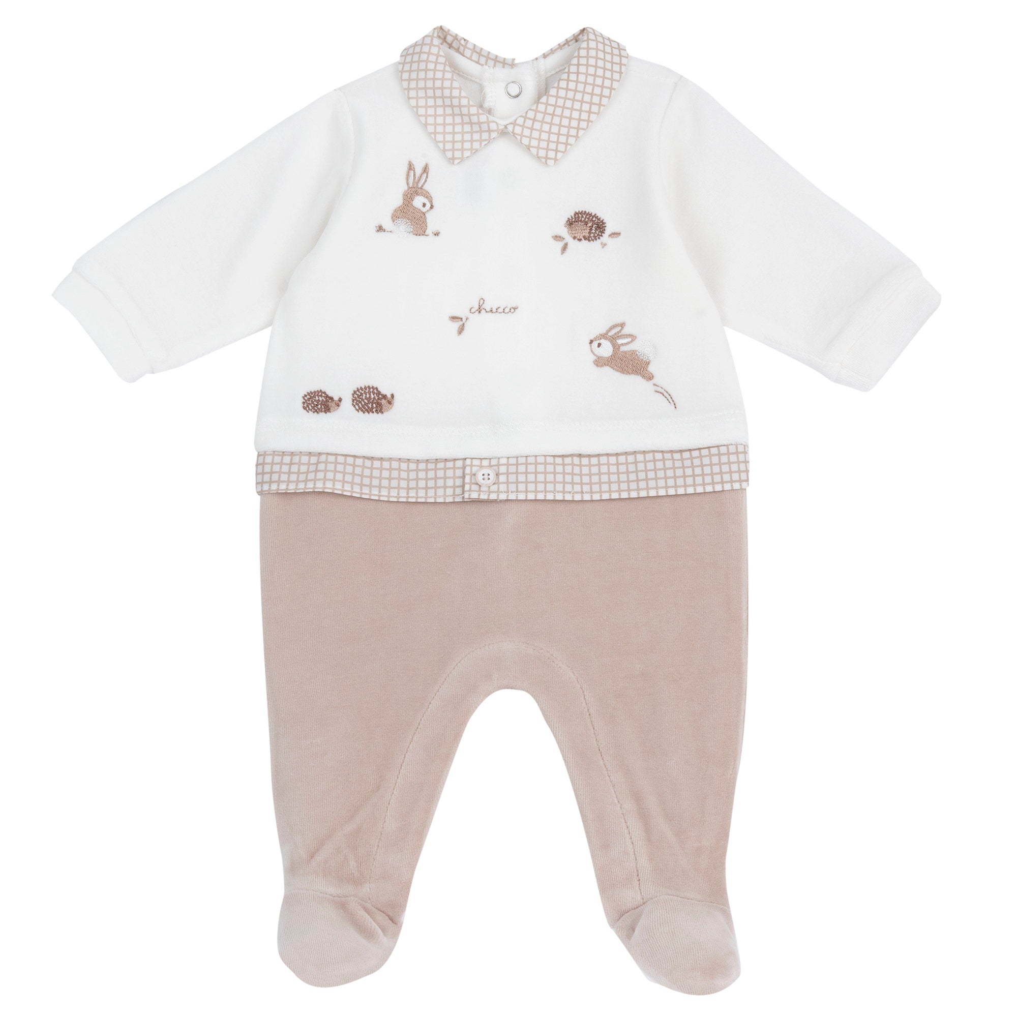 Tutina intera in ciniglia con ricami bosco e finta camicia - NUOVA COLLEZIONE CHICCO A/I 2026-27