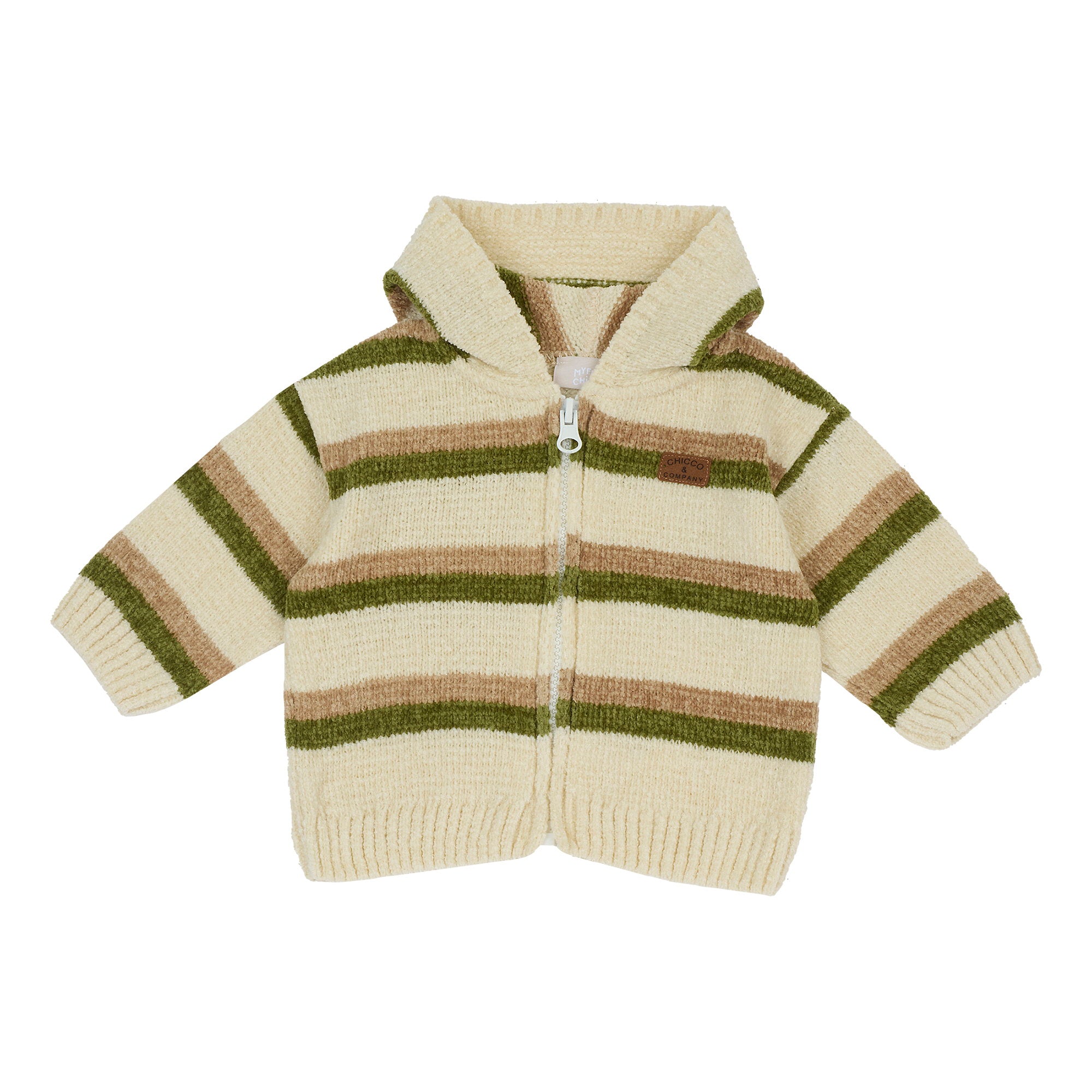 Cardigan con cappuccio in maglia rigata di ciniglia - NUOVA COLLEZIONE CHICCO A/I 2026-27