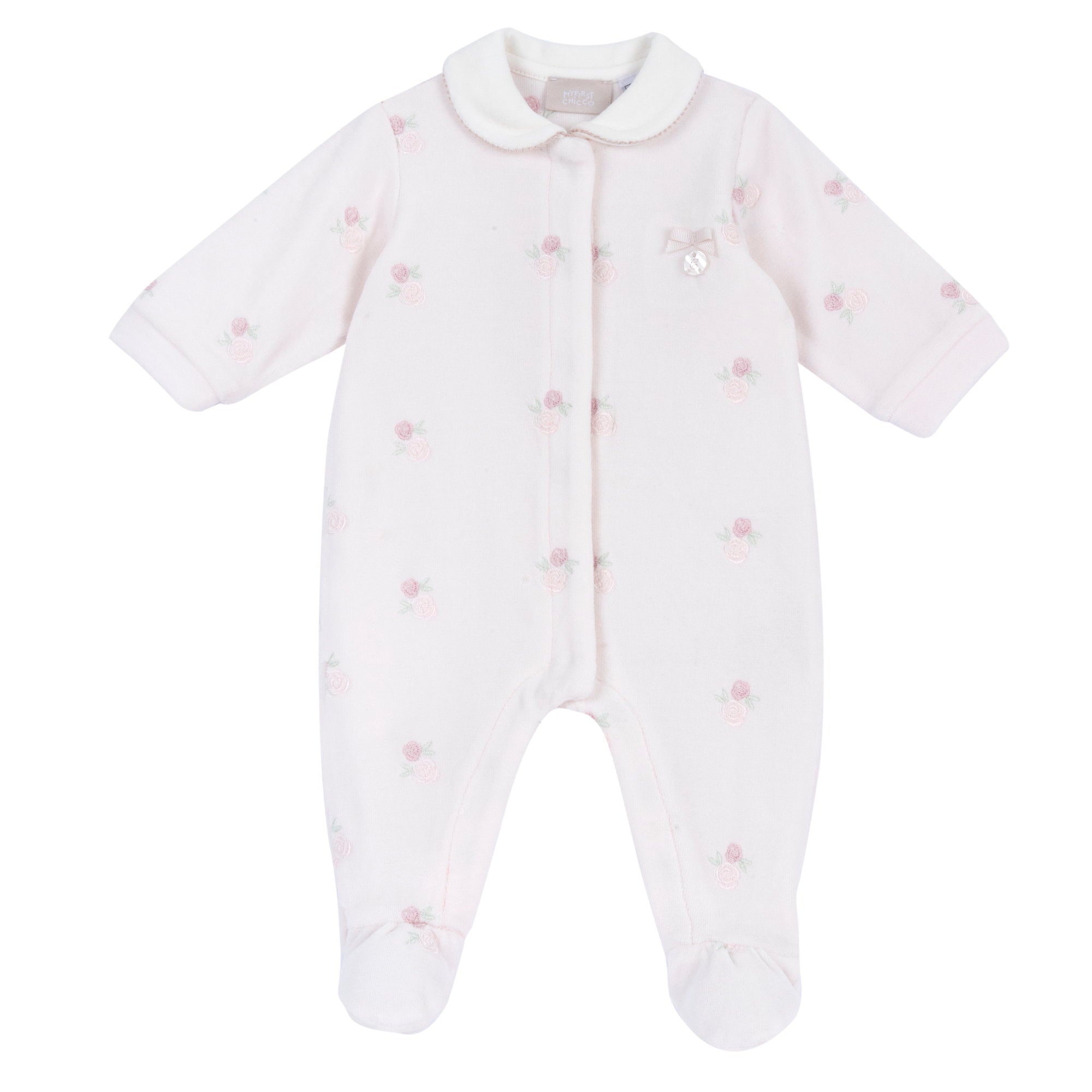 Tutina intera in ciniglia con ricamo roselline all-over - NUOVA COLLEZIONE CHICCO A/I 2026-27
