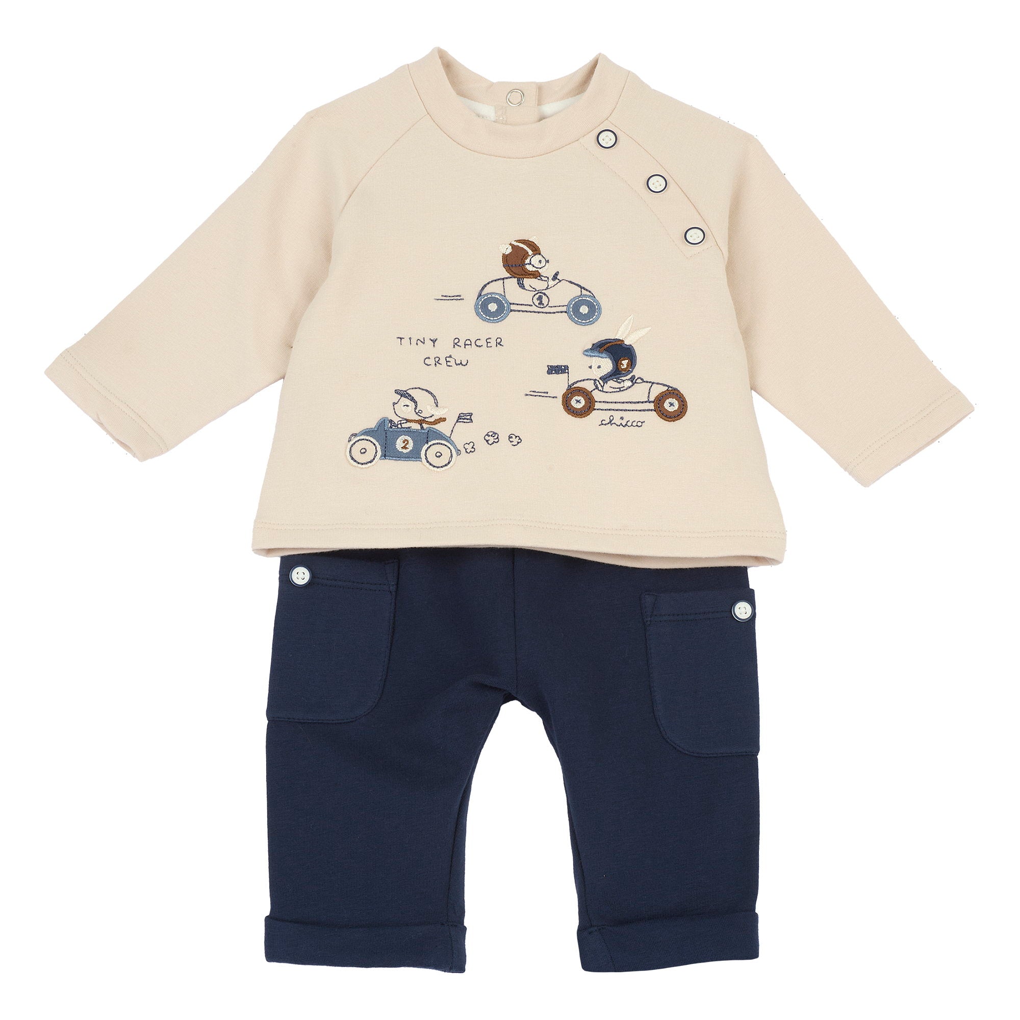 Completo 2 pz. maglia + pantaloni in caldo cotone con ricamo macchinine - NUOVA COLLEZIONE CHICCO A/I 2026-27
