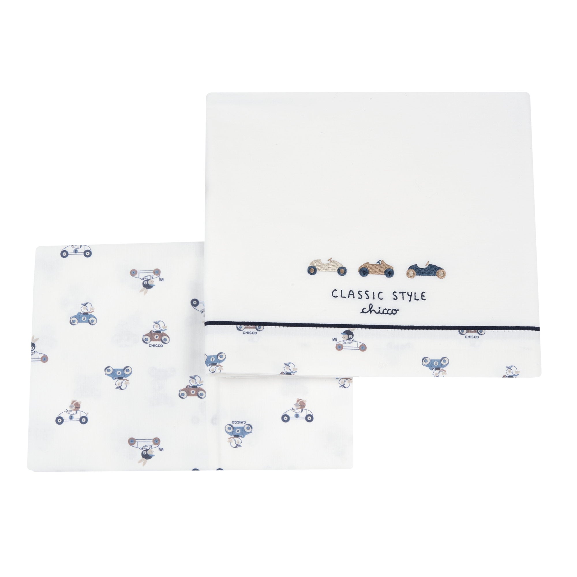 Set 2 pz. lenzuolino per carrozzina con ricamo macchinine - NUOVA COLLEZIONE CHICCO A/I 2026-27