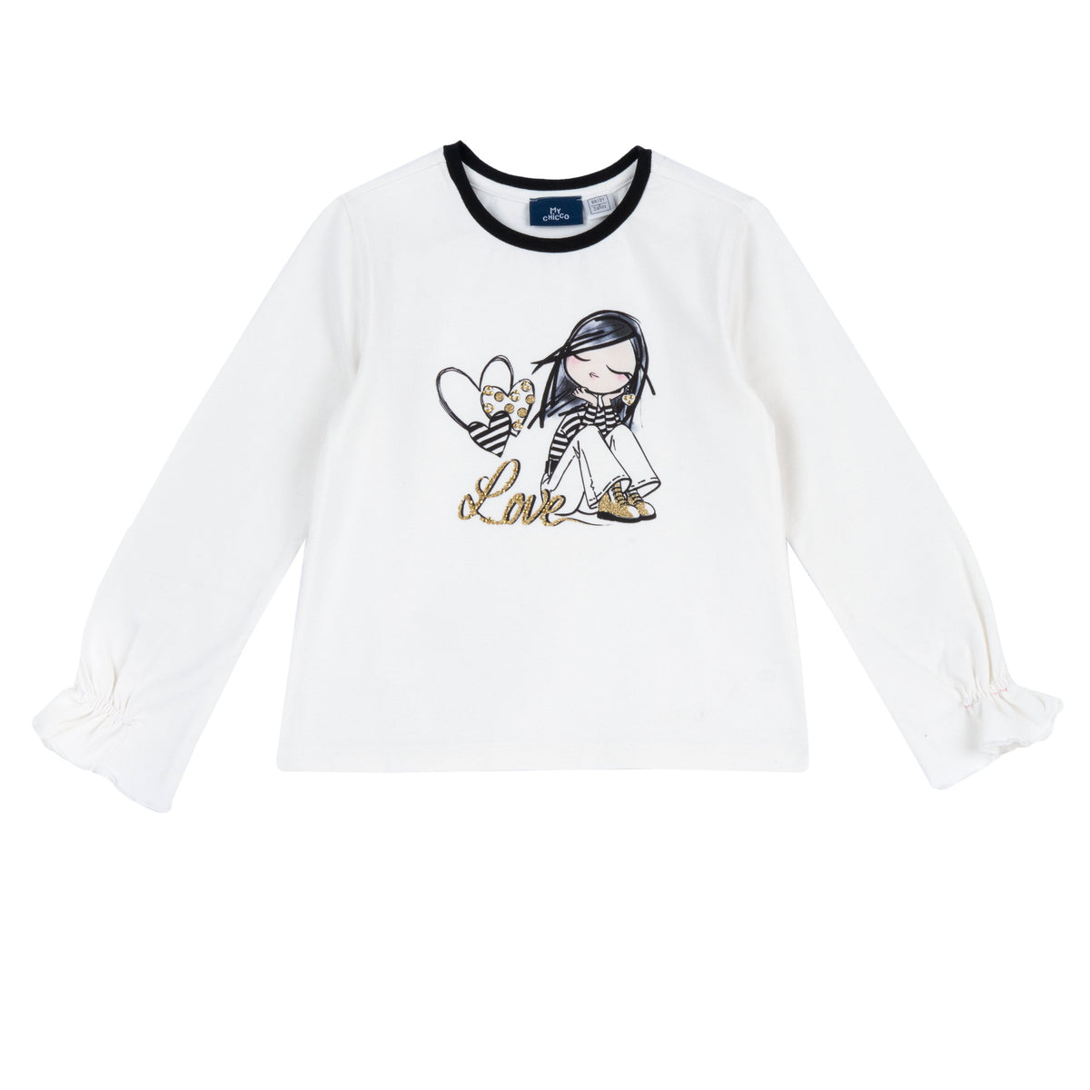 Maglia in caldo cotone con grafica love e dettagli glitter - NUOVA COLLEZIONE CHICCO A/I 2026-27