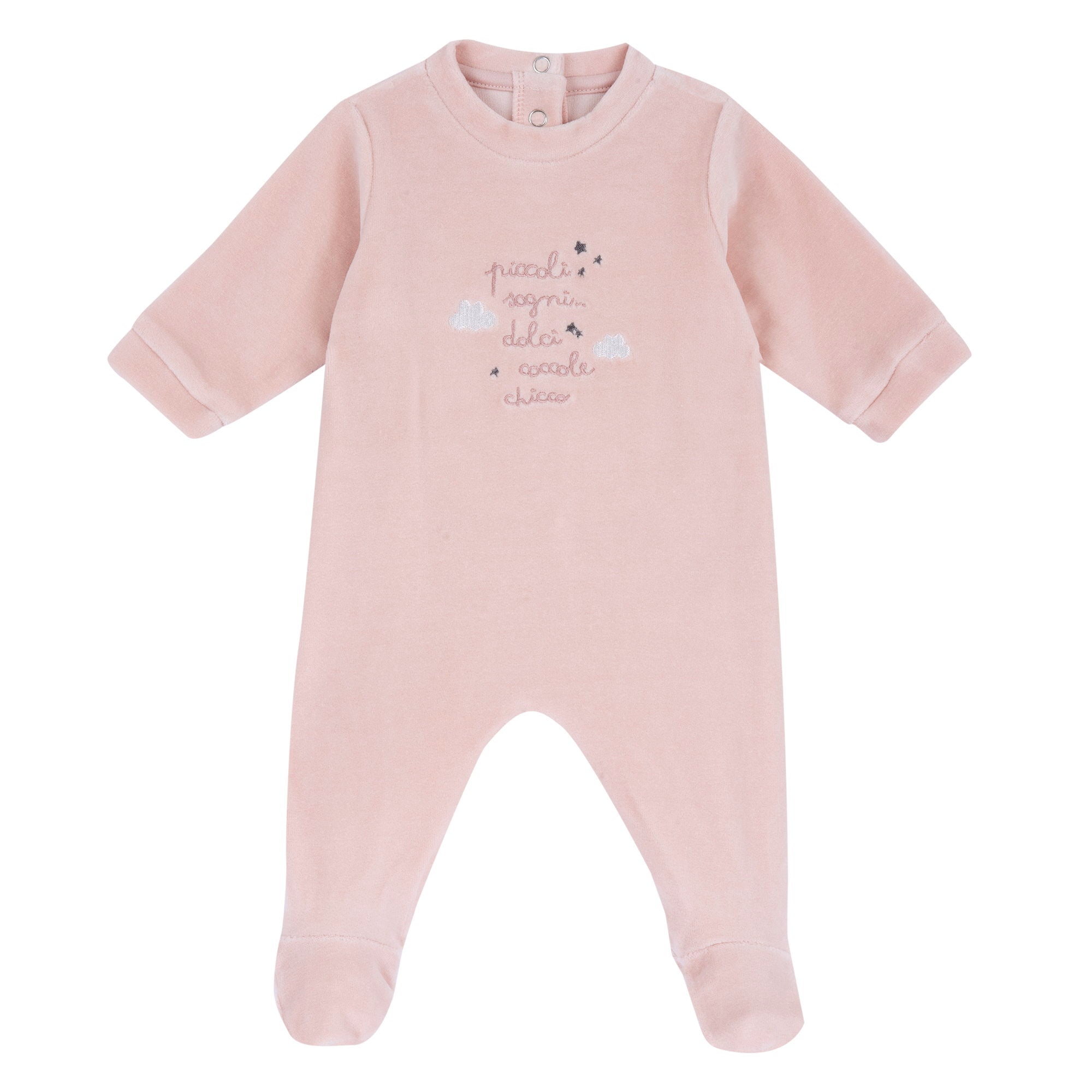 Tutina di ciniglia rosa con frase ricamata - NUOVA COLLEZIONE A/I 2026-27