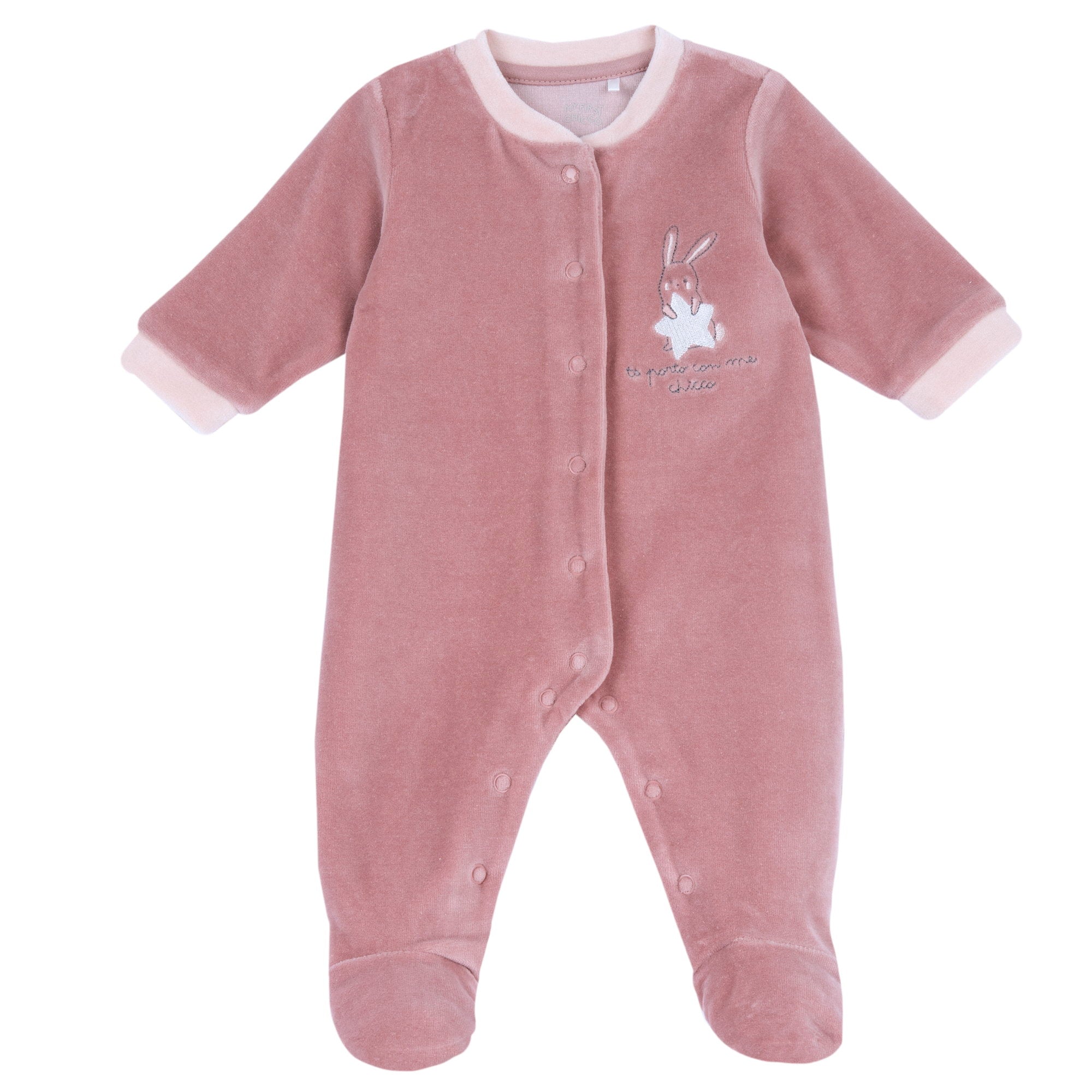 Tutina in ciniglia rosa con ricamo coniglietto - NUOVA COLLEZIONE CHICCO A/I 2026-27
