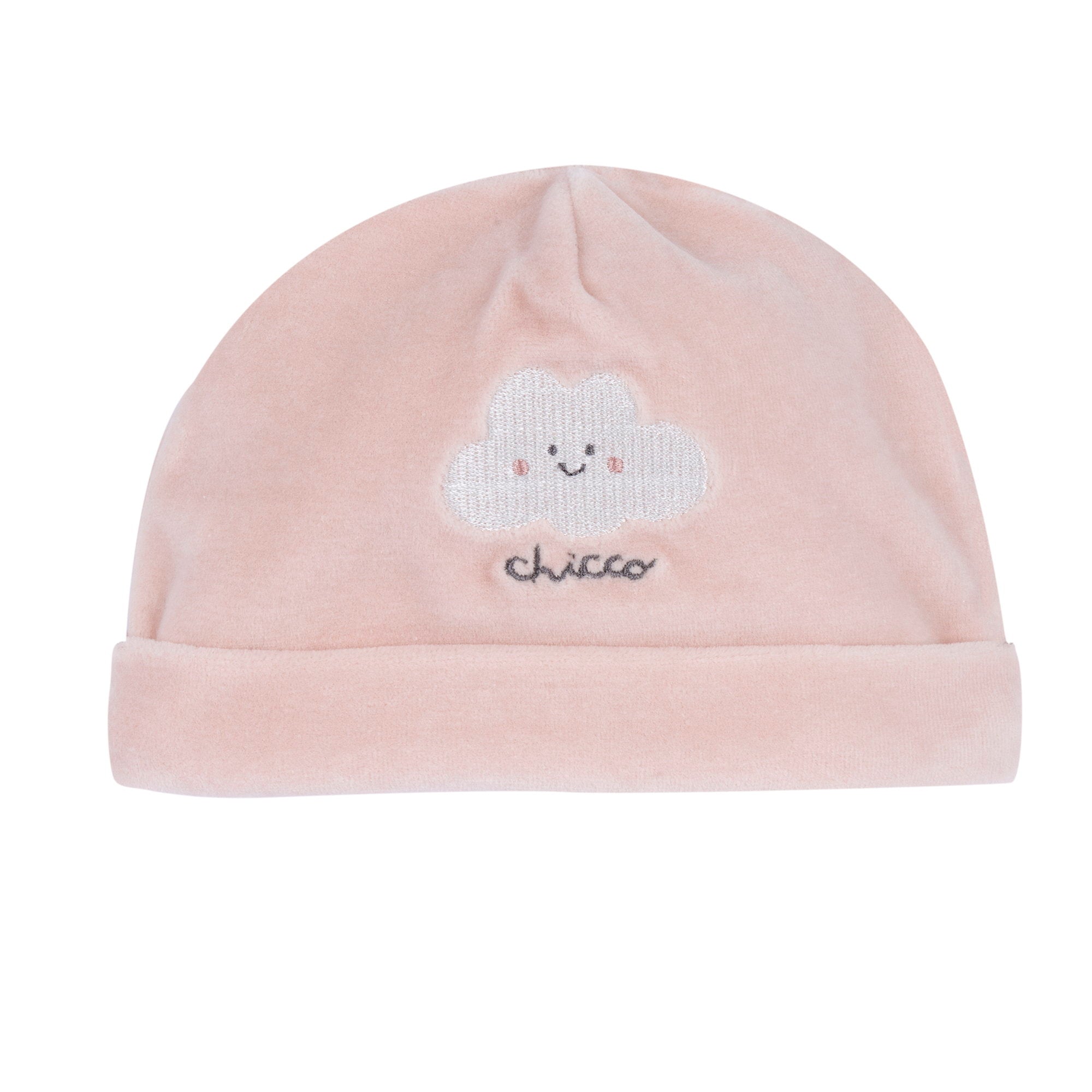 Cappello in ciniglia rosa con risvolto e nuvoletta ricamata - NUOVA COLLEZIONE CHICCO A/I 2026-27