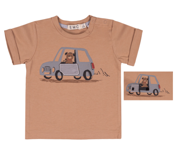 T-shirt manica corta con stampa orsetto e macchina - NUOVA COLLEZIONE EMC P/E 2026