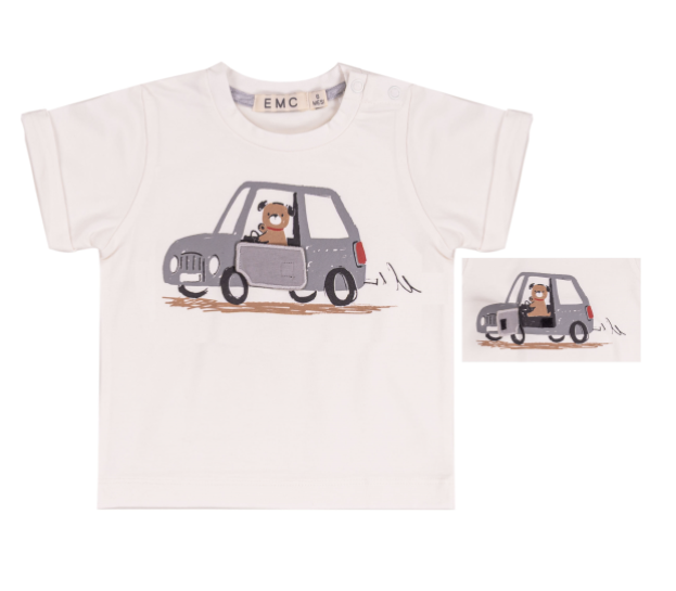 T-shirt manica corta con stampa orsetto e macchina - NUOVA COLLEZIONE EMC P/E 2026
