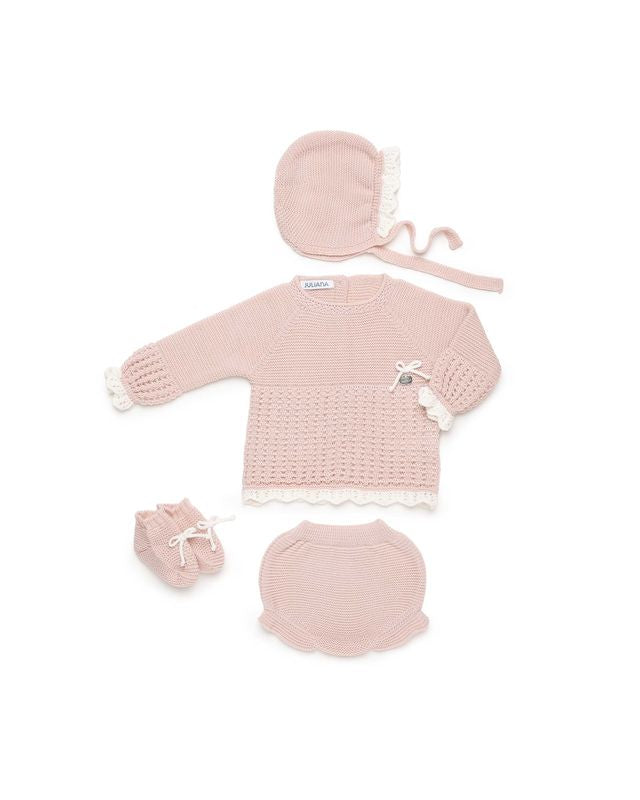 Completo 4 pz. in maglia calda rosa e panna - NUOVA COLLEZIONE JULIANA A/I 2026-27