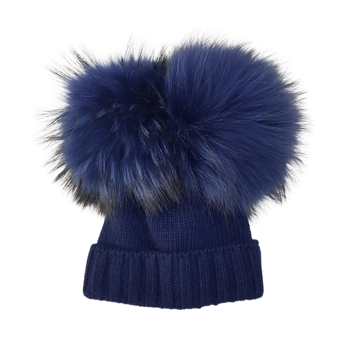 Cappello fatto a mano lana e cashmere con ponpon volpe - CAPPELLERIA ITALIANA