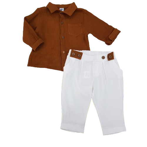 Set camicia di mussola e pantaloni lunghi di lino - NUOVA COLLEZIONE IL CORREDINO P/E 2024